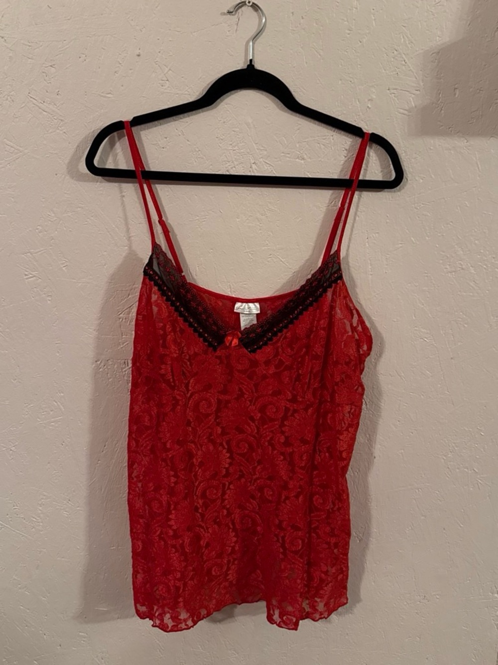 Vintage Red Lace Cami with Black Trim